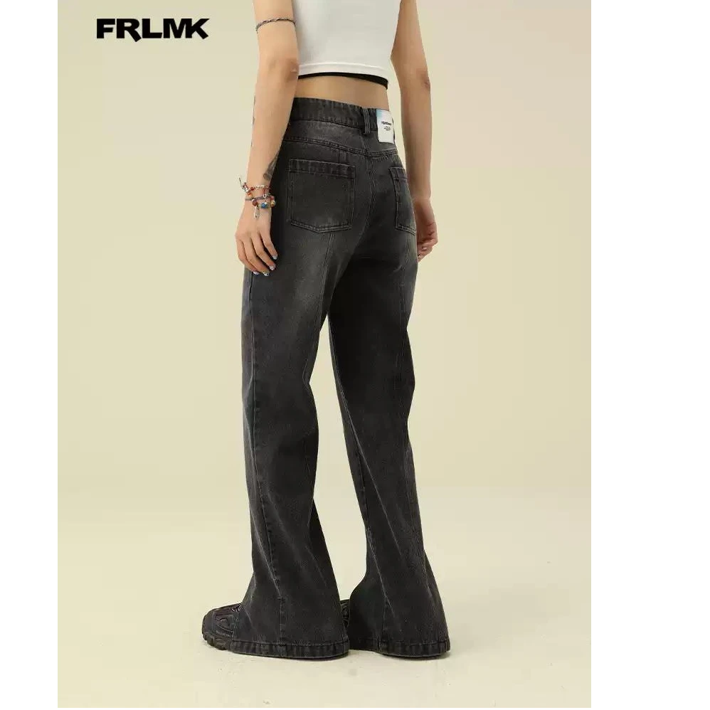 FRLMK复古蓝高腰喇叭裤春秋新款微喇牛仔裤女显瘦F22SK4163