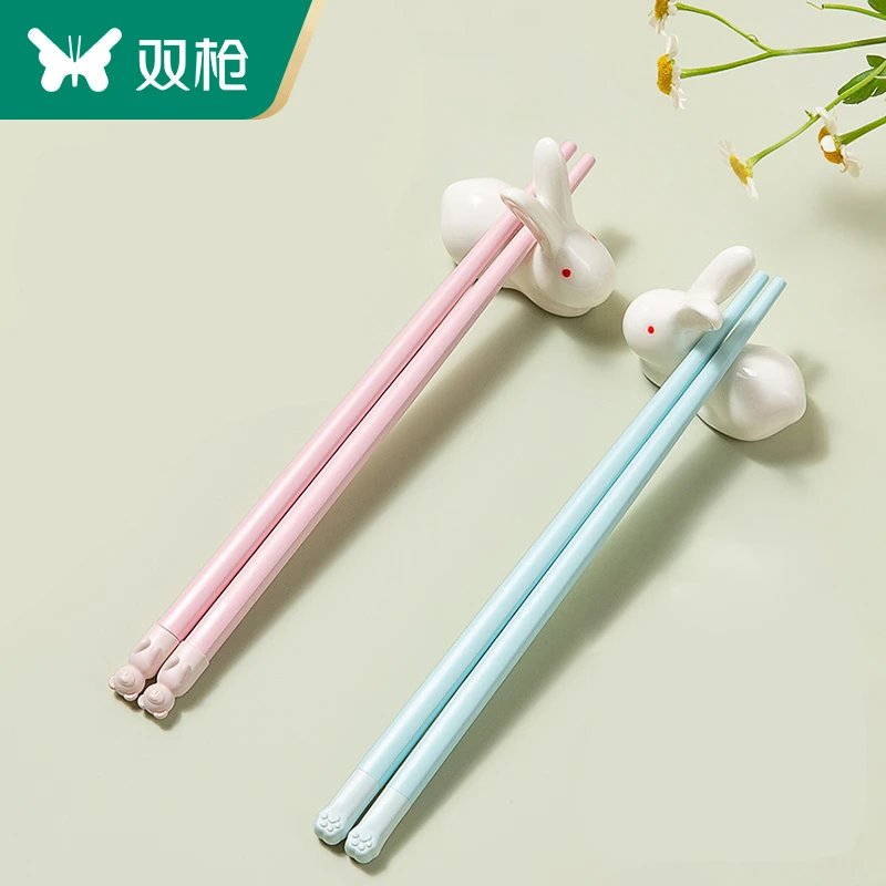 双枪儿童专用合金筷子抗菌防霉耐高温可爱小孩便创意携专家用防滑