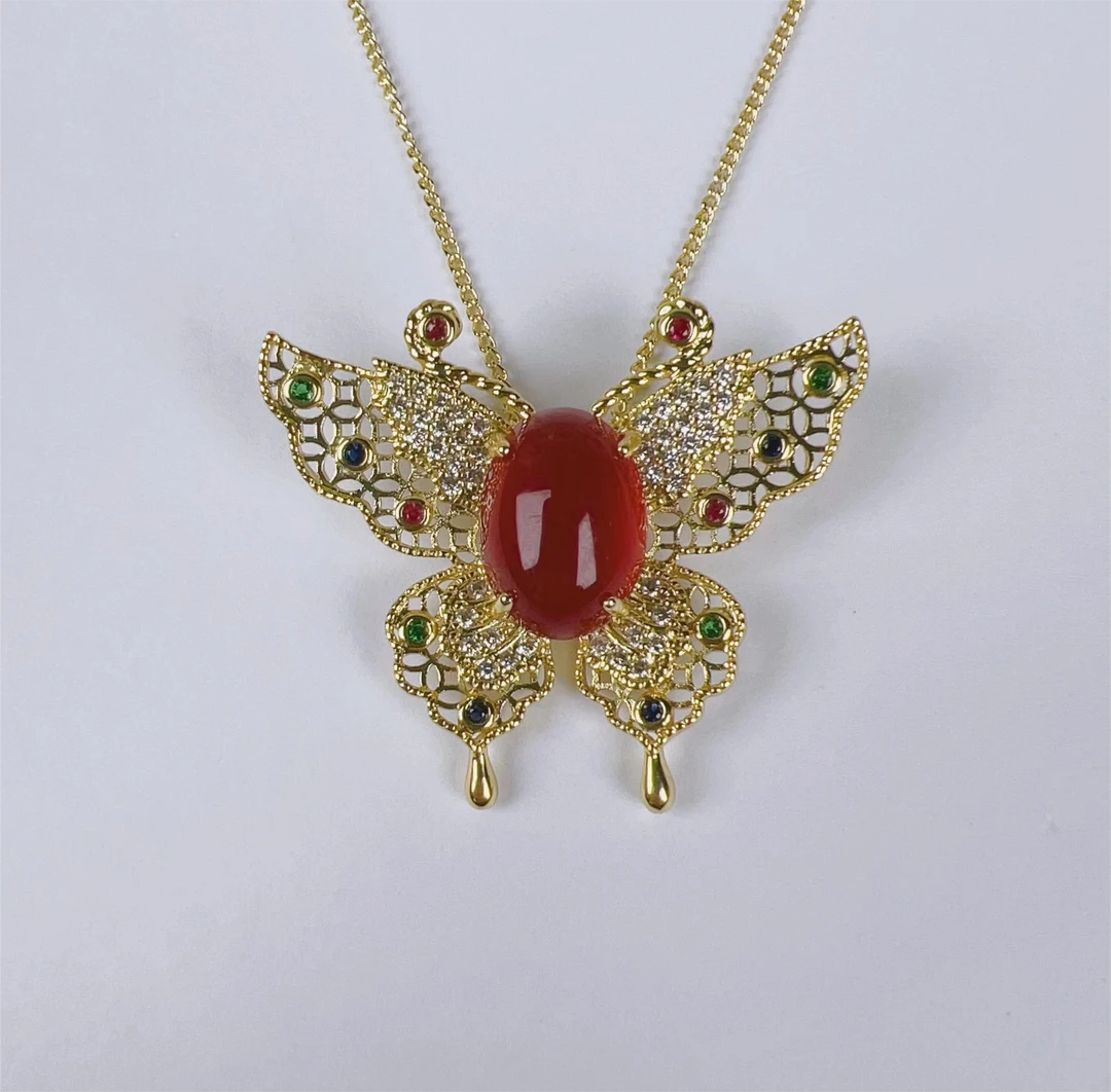【专柜正品】中国红蝶恋花吊坠