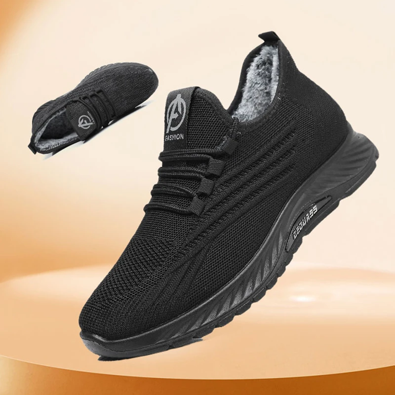 老北京布鞋男久站不累黑色工作男棉鞋运动鞋飞织轻便防滑加绒男鞋