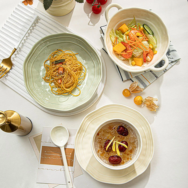 高级感奶油风碗碟家用西餐盘新款碗筷盘子碗具菜盘餐具沙拉碗