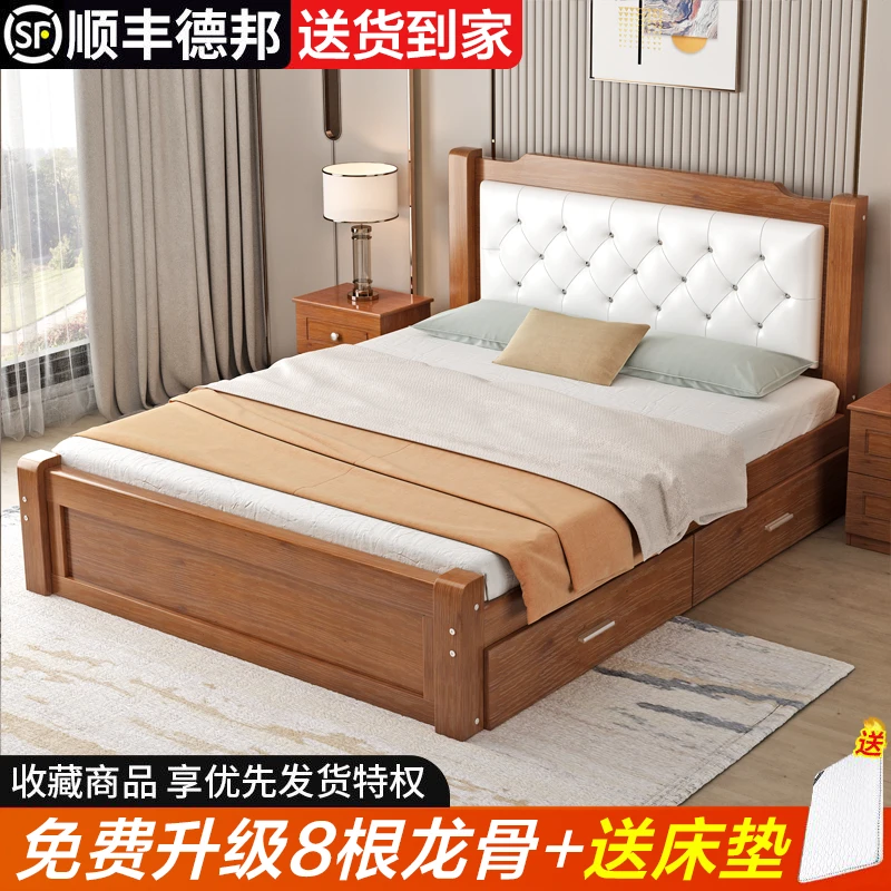 实木床1.8米成人主卧经济型双人床1.5米家用欧式1.2米单人床架1米
