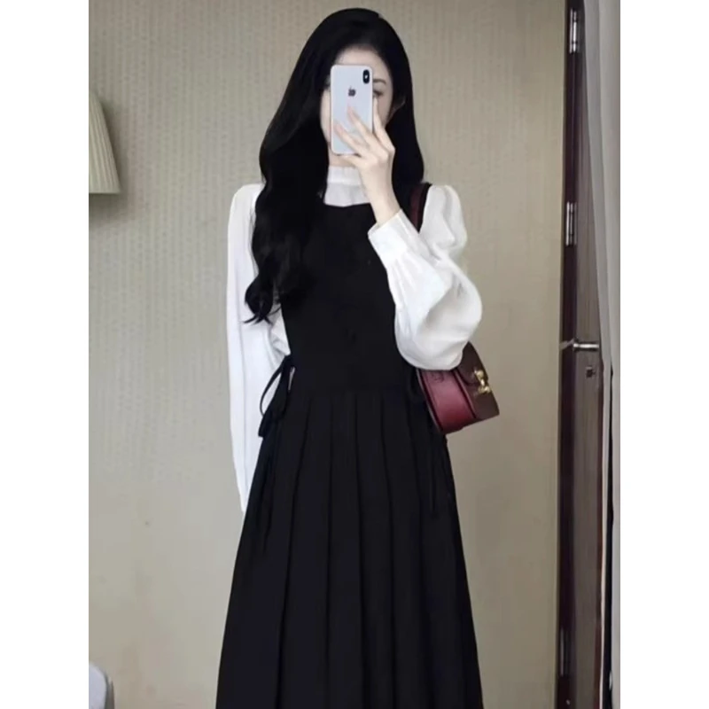 秋季小香风时尚高级感小洋装假两件女装显瘦收腰修身连衣裙子2065