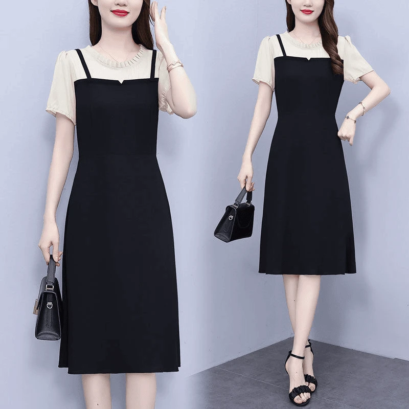 2025宽松假两件连衣裙夏季新款收腰显瘦气质减龄修身连衣裙子1299