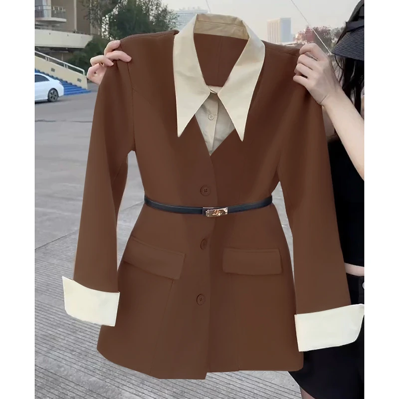 【GY】高级感独特超好看连衣裙小香风假两件西装外套裙子女2115