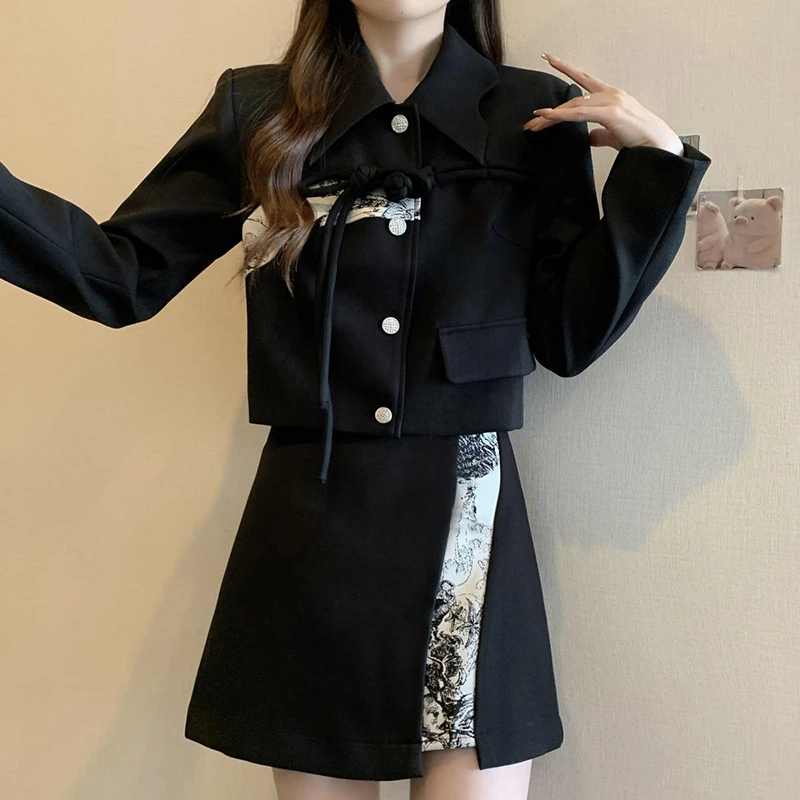 【两件套】2024春款遮肉显瘦搭配一整套女中式外套a字半身裙6459