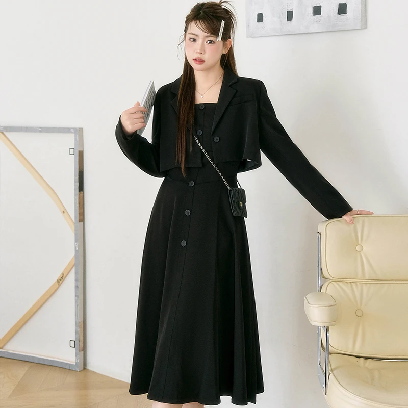 【大码】【两件套】【TW】微胖mm连衣裙显瘦收腰西装上衣裙子套装B8324