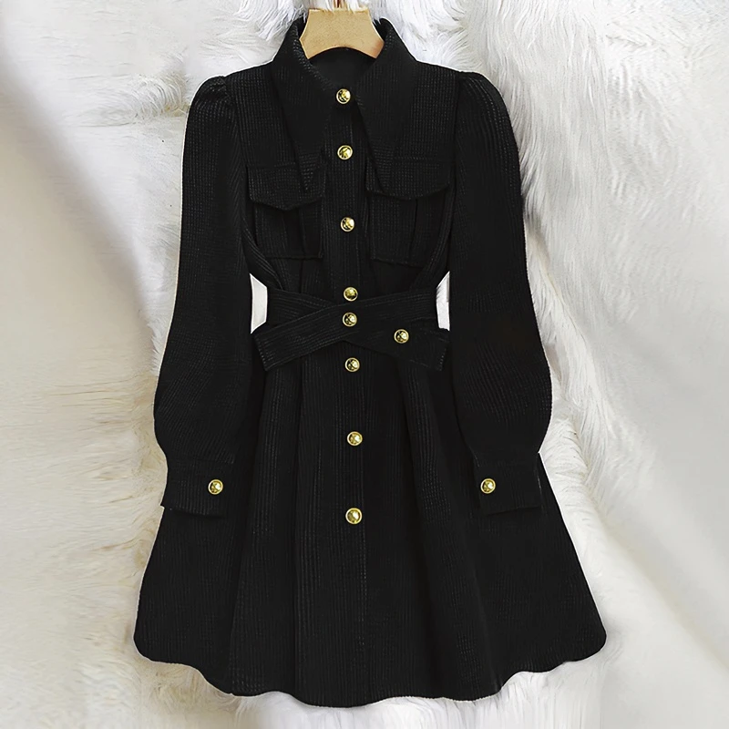 秋冬连衣裙小香风法式时尚长袖复古短裙气质收腰修身休闲裙子6217