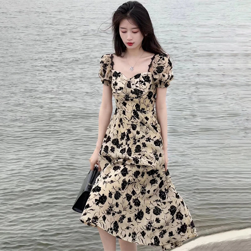 夏季女装2025年新款高级感法式碎花连衣裙子仙女长裙7009