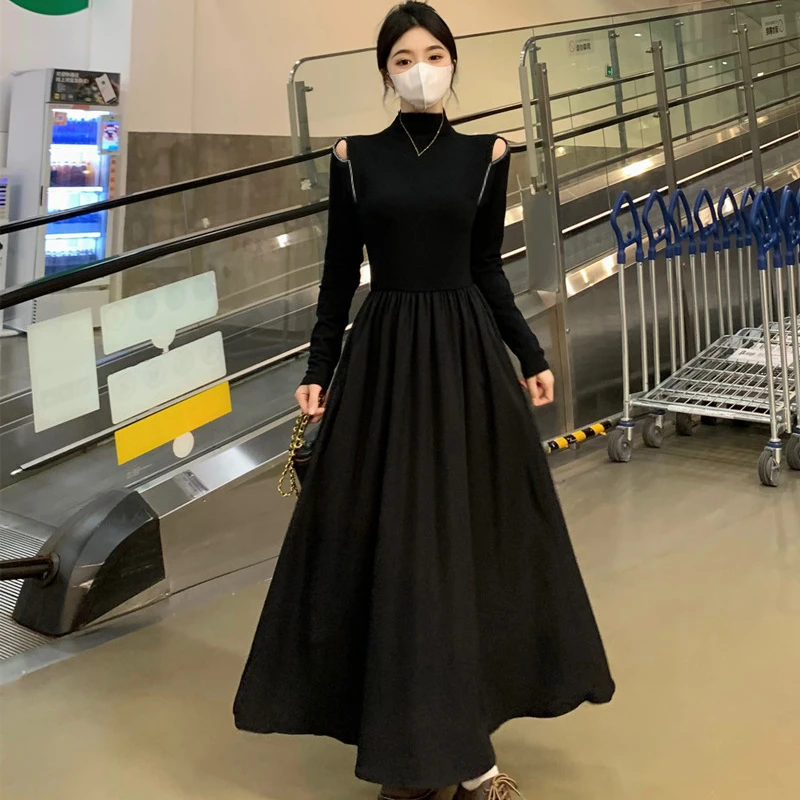 连衣裙收腰显瘦小黑裙内搭裙子时尚配大衣裙子连衣裙7913