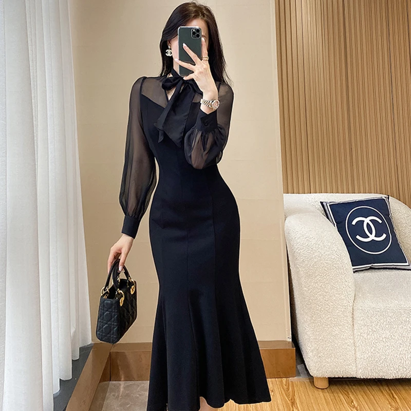 【TW】黑色气质连衣裙2025新款法式高级感宴会礼服长款鱼尾裙子1921