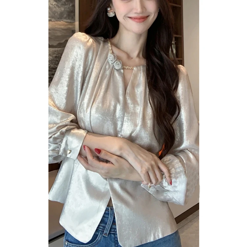 【千艺】法式气质小香风长袖2025春秋新款内搭衬衣秋冬季上衣2592