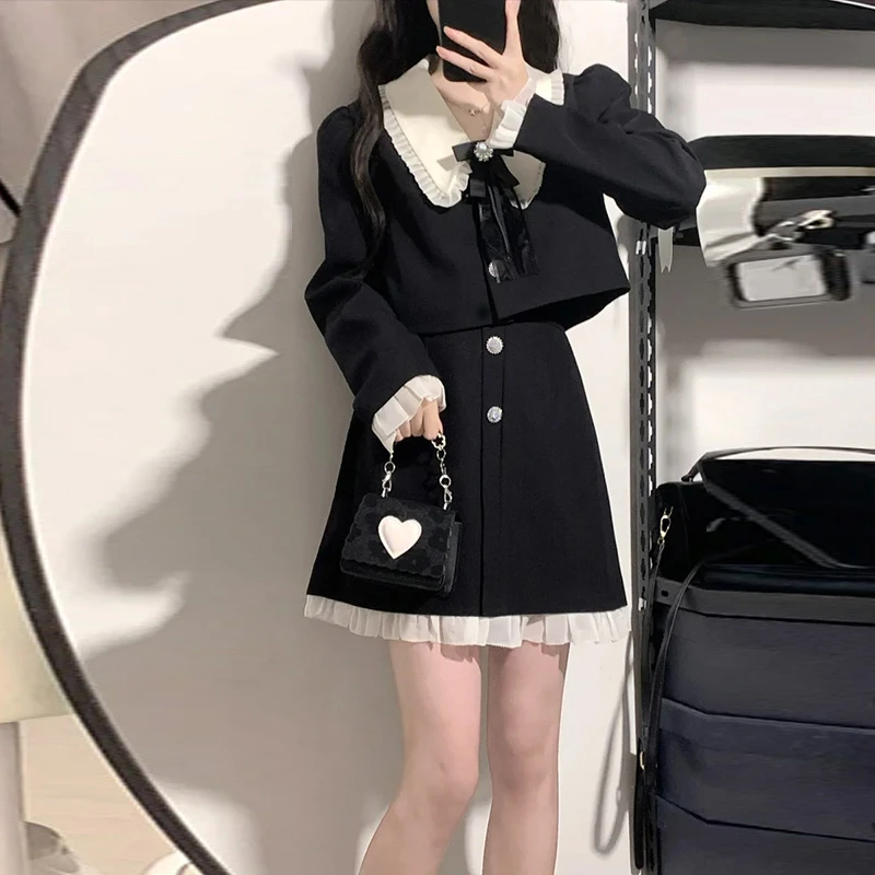 【两件套】学院风西装2024年新春法式赫本风小个子甜美连衣裙子6536