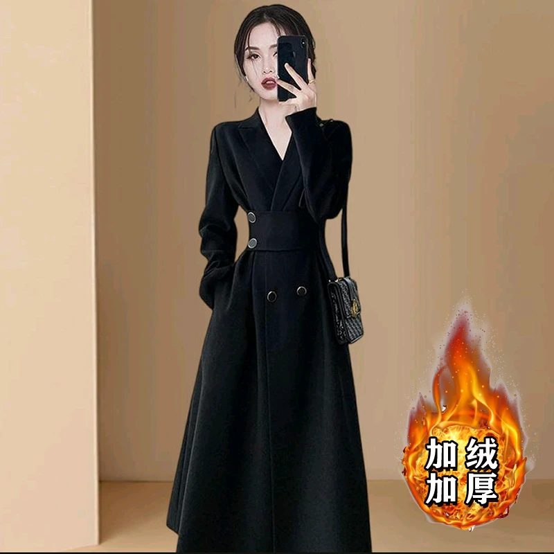 【常规/加绒】一衣两穿风衣连衣裙新款西装小黑裙2508