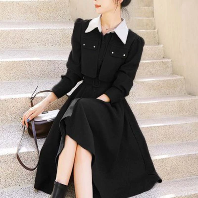 连衣裙气质名媛2023新款女假两件裙子胖mm遮肚显瘦7706