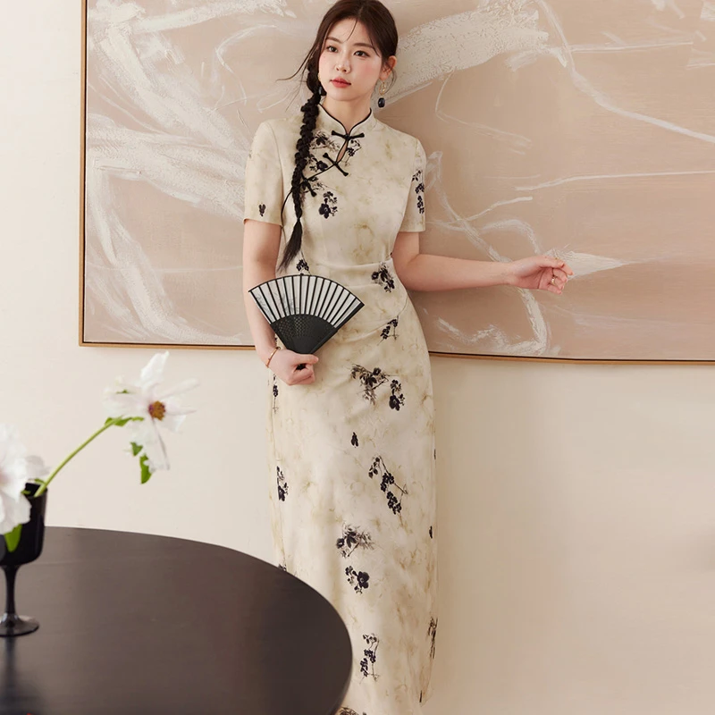 【大码】胖mm新中式国风改良旗袍裙子2025夏季遮肚碎花连衣裙B8162