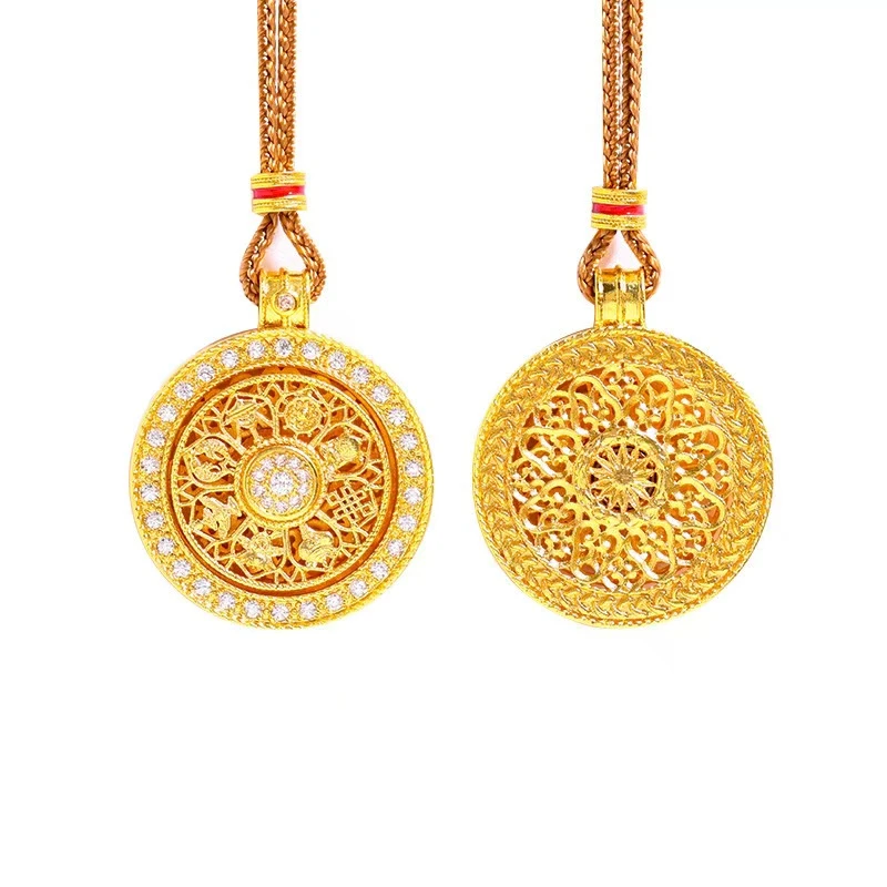 合金合成锆石吊坠 金色AB面重工吊坠项链