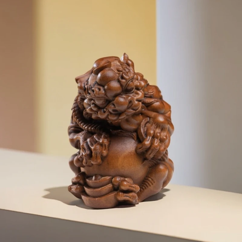 【品名】五帝貔貅工艺品【材质】檀香雕塑瑞兽把玩全手工木雕创意木制