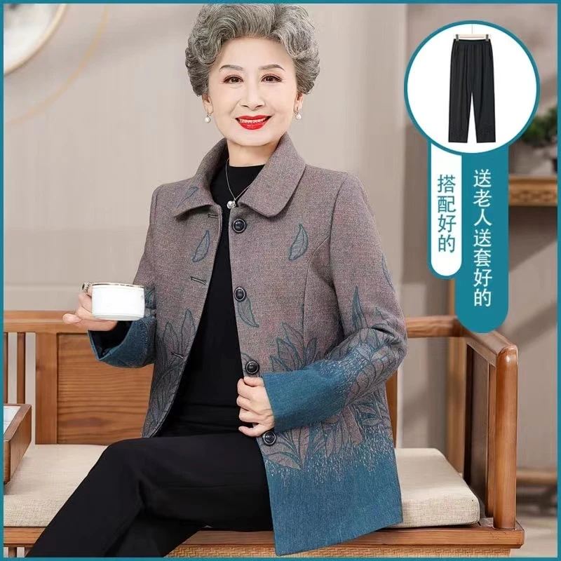 中老年秋装女奶奶洋气妈妈时尚秋冬上衣中年老人太太衣服毛呢外套