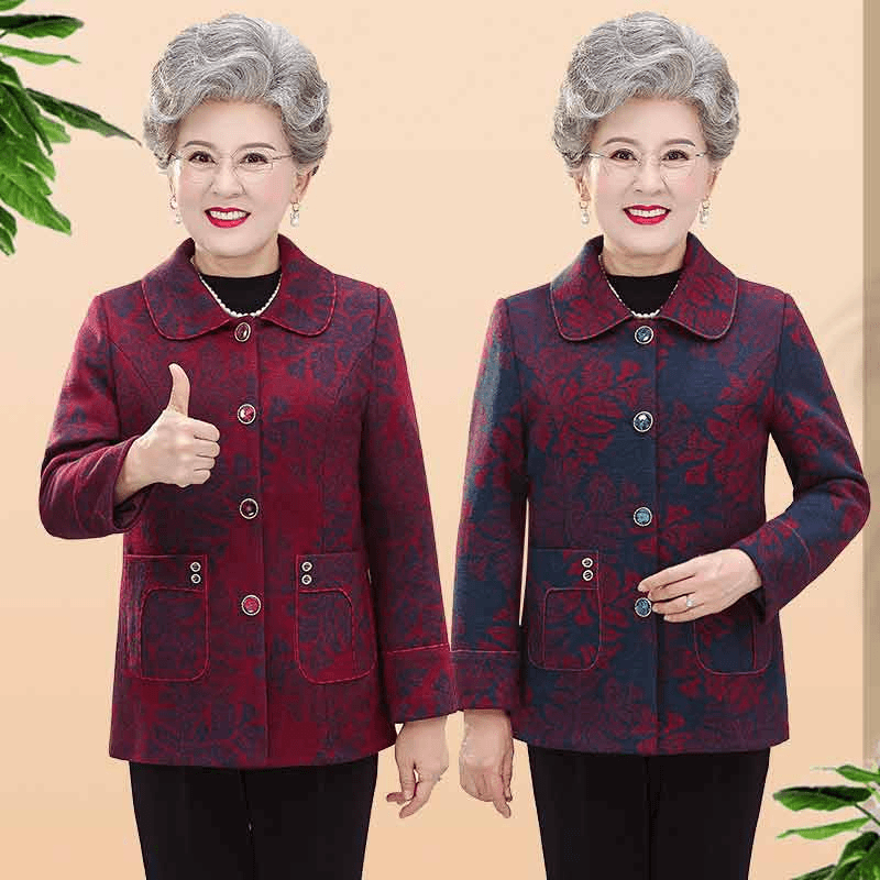 中老年妈妈洋气外套长袖奶奶时尚开衫大码老太太秋冬外衣70-80岁