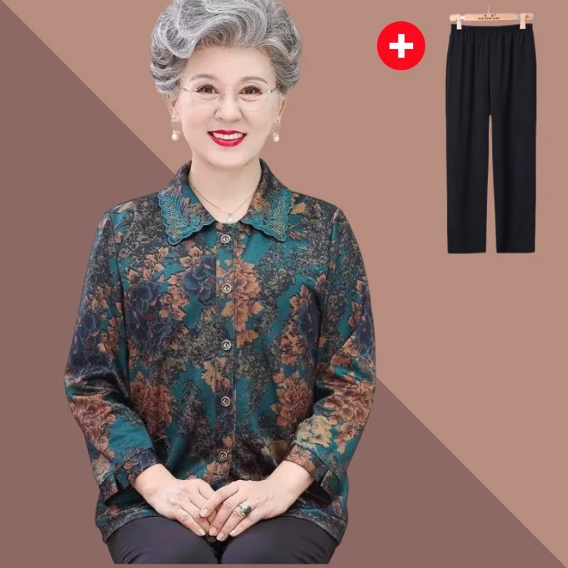 中老年人奶奶装新款衬衫春夏妈妈时尚小衫607080岁婆婆宽松衬衣