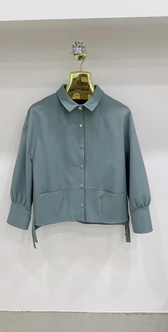 真皮牛皮衬衫领小牛皮皮衣女装休闲夹克款