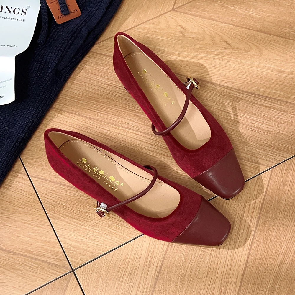 赫本风玛丽珍鞋女方头2025年春季新款浅口粗跟单鞋一字带女鞋