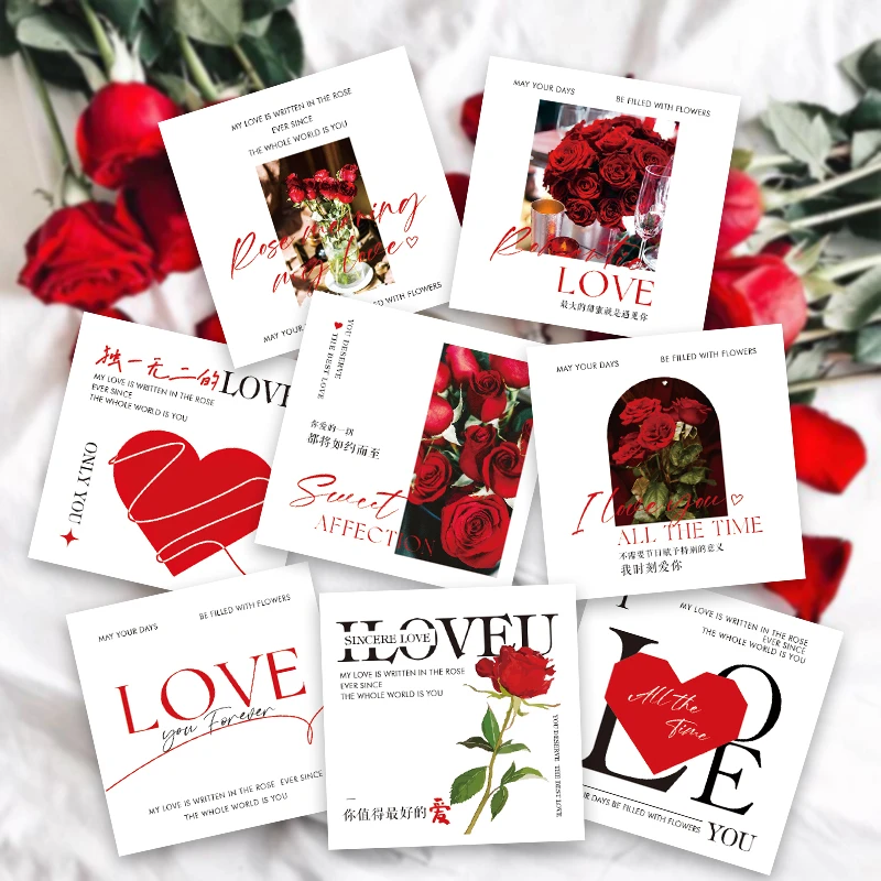 情人节卡片玫瑰简约花束通用卡片高档鲜花蛋糕店伴手礼表白留言卡