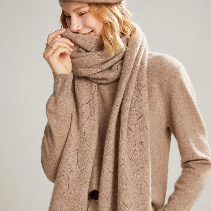 100%山羊绒四季围巾披肩针织百搭简约长款韩版男女通用保暖围脖