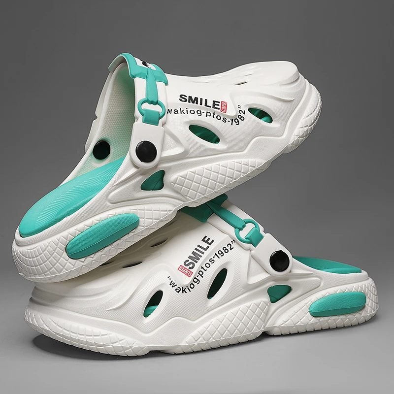 洞洞鞋男士夏季防滑防臭软底包头拖鞋外穿厚底沙滩鞋厚底两穿凉鞋