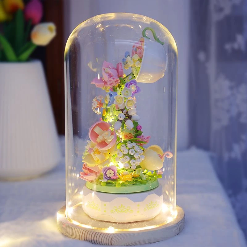 森宝积木611050花颜茶语花束永生花拼装益智摆件礼物