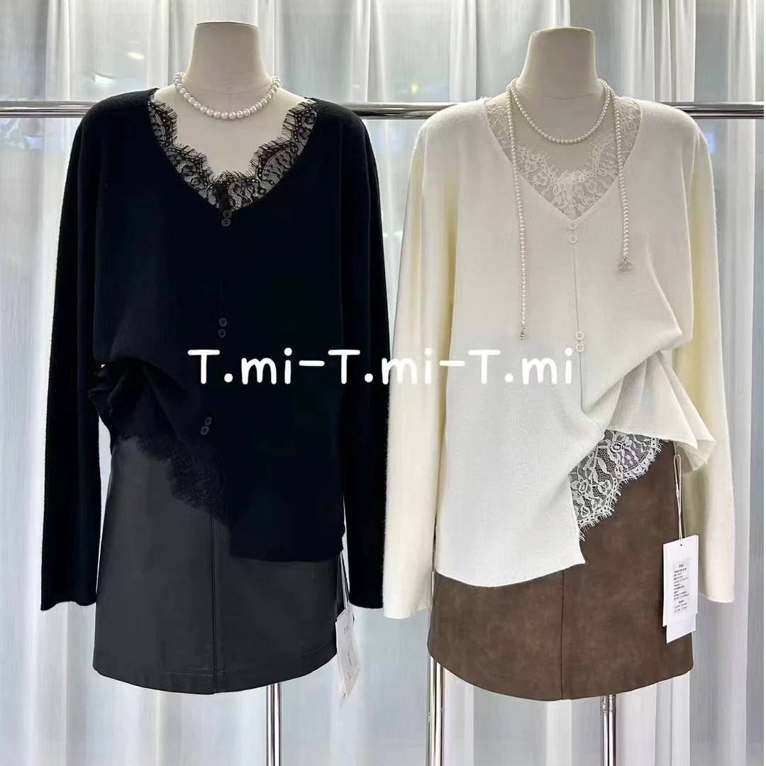 【蜜爷家】气质蕾丝拼接毛衣8828#