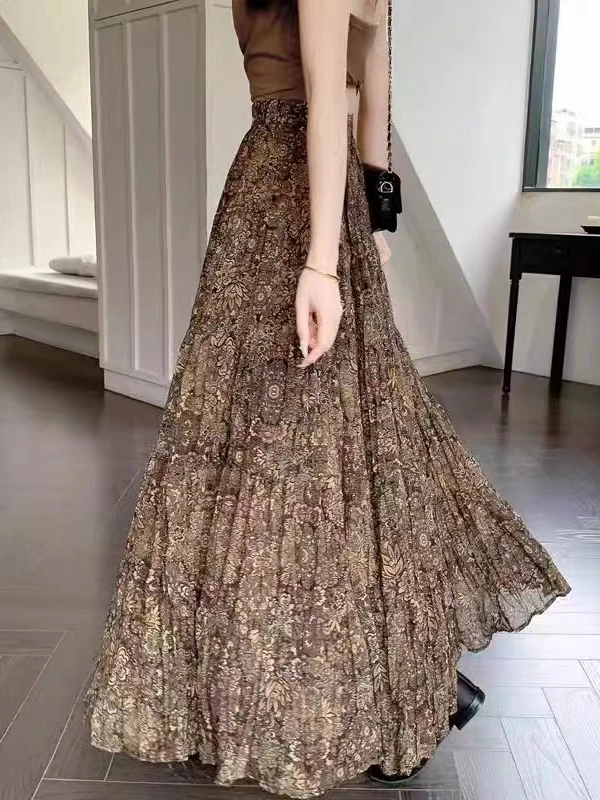 【蜜爷家】复古褶皱碎花半身裙