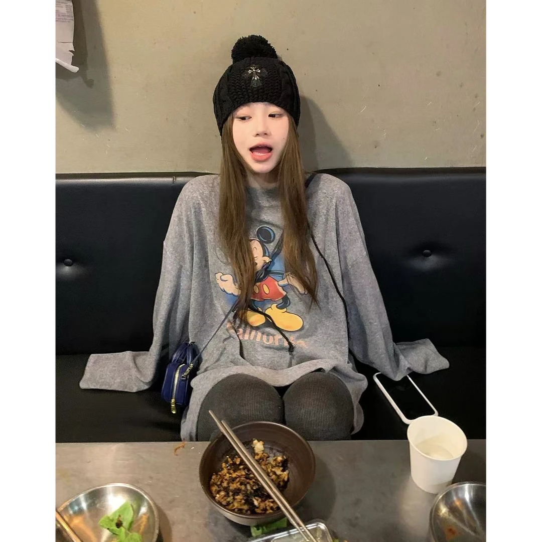 【蜜爷家】米奇圆领长袖加厚中长款慵懒风