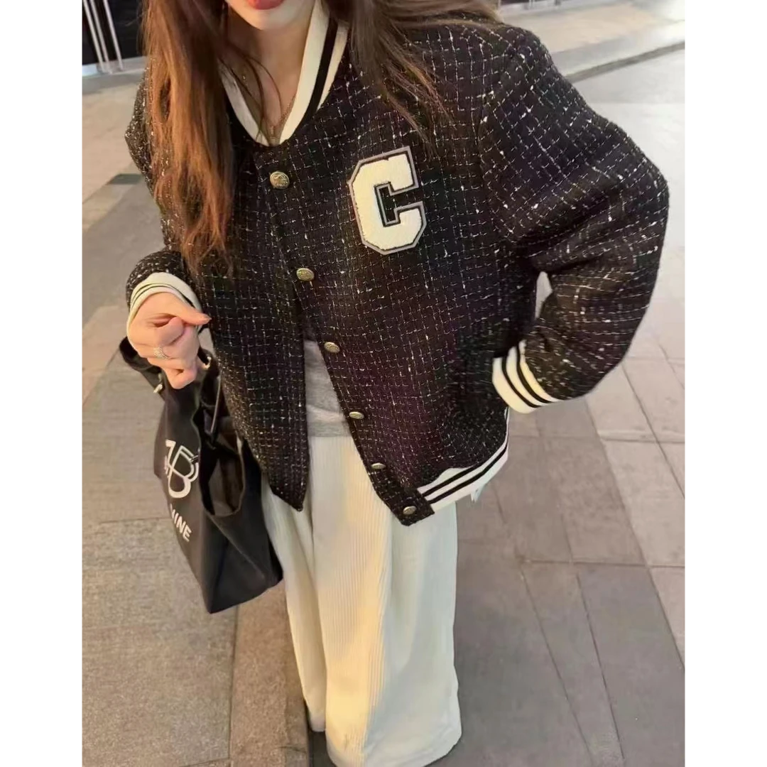 【蜜爷家】小香风亮丝加厚外套棒球服827#