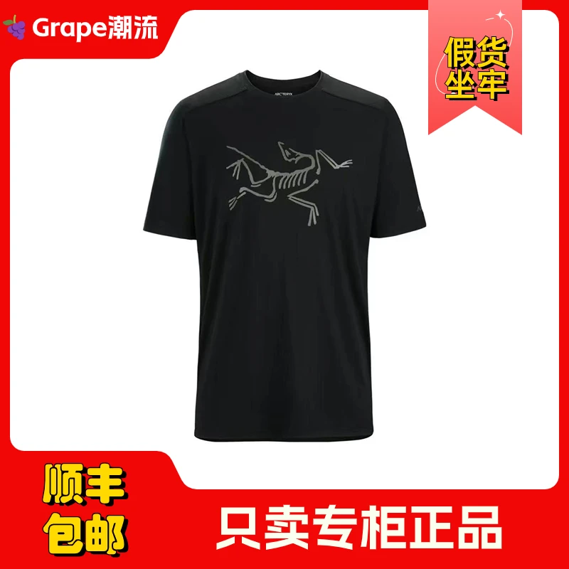 Arcteryx始祖鸟Wool系列Logo印花 羊毛合身圆领短袖T恤男款黑色