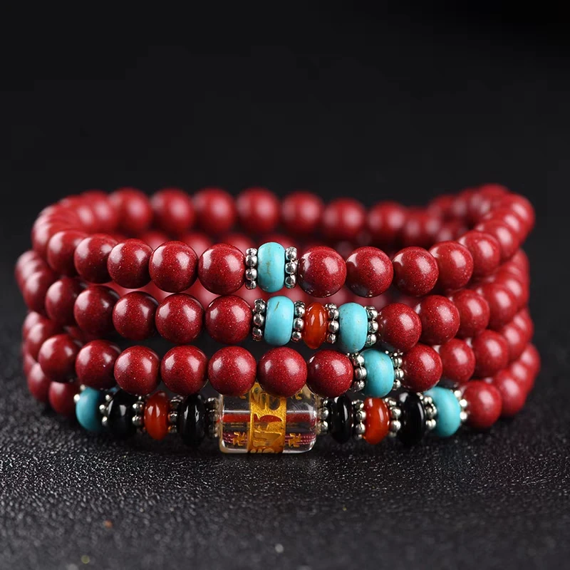 含辰砂工艺品朱砂紫金砂手串108颗女款原矿平安手链晶体紫砂礼物