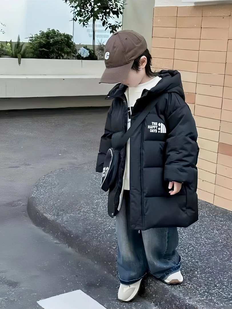 4儿童小童中童羽绒服连帽加厚韩版冬季童装女童中长款加绒白鸭绒