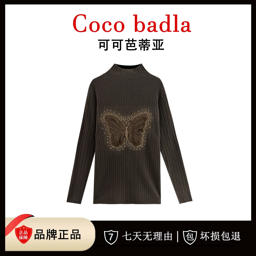 CoCo.badia 冬季重工烫钻植绒蝴蝶款长袖针织百搭毛衣Z536