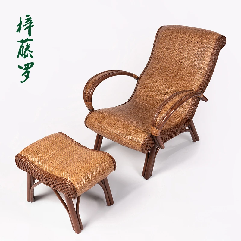 梓藤罗天然真藤椅躺椅折叠椅午睡老人椅家用藤编靠背椅阳台休闲椅