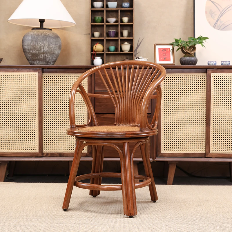 梓藤罗天然真藤转椅阳光椅休闲椅阳台椅酒店复古客厅家用简约桌椅
