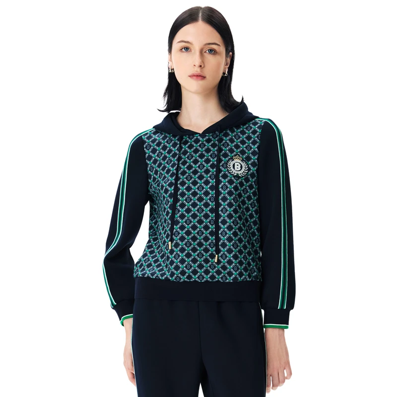 【十二篮】春季新款复古摩登印花卫衣套装女7C63370020长袖运动春秋