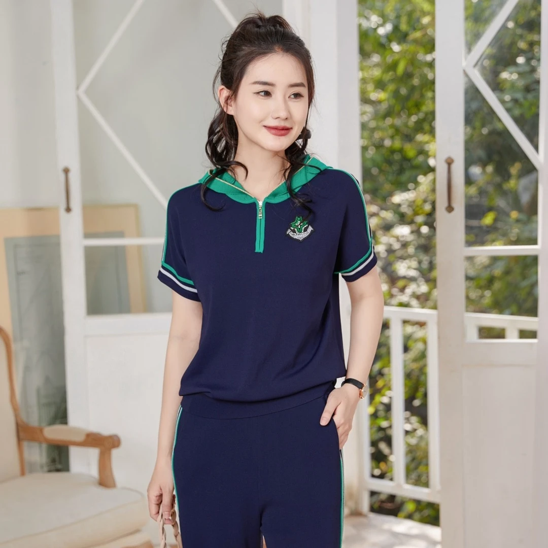 【十二篮奥莱】品牌时尚休闲夏季运动女装polo洋气套装7C63206010