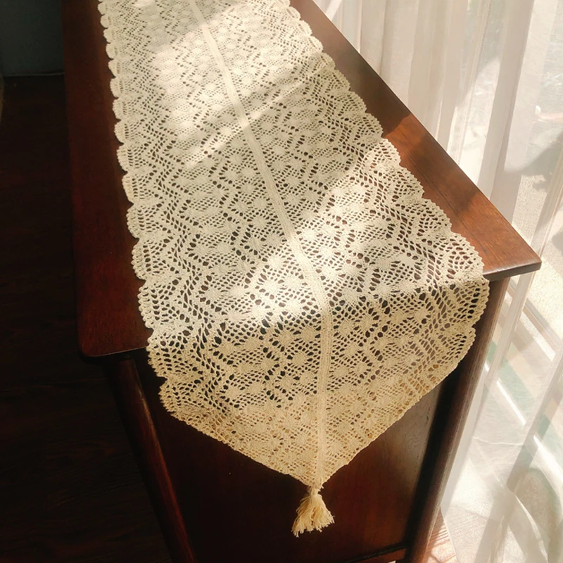 美式复古田园棉线钩针蕾丝斗柜电视柜餐桌布茶几布桌旗桌带床旗