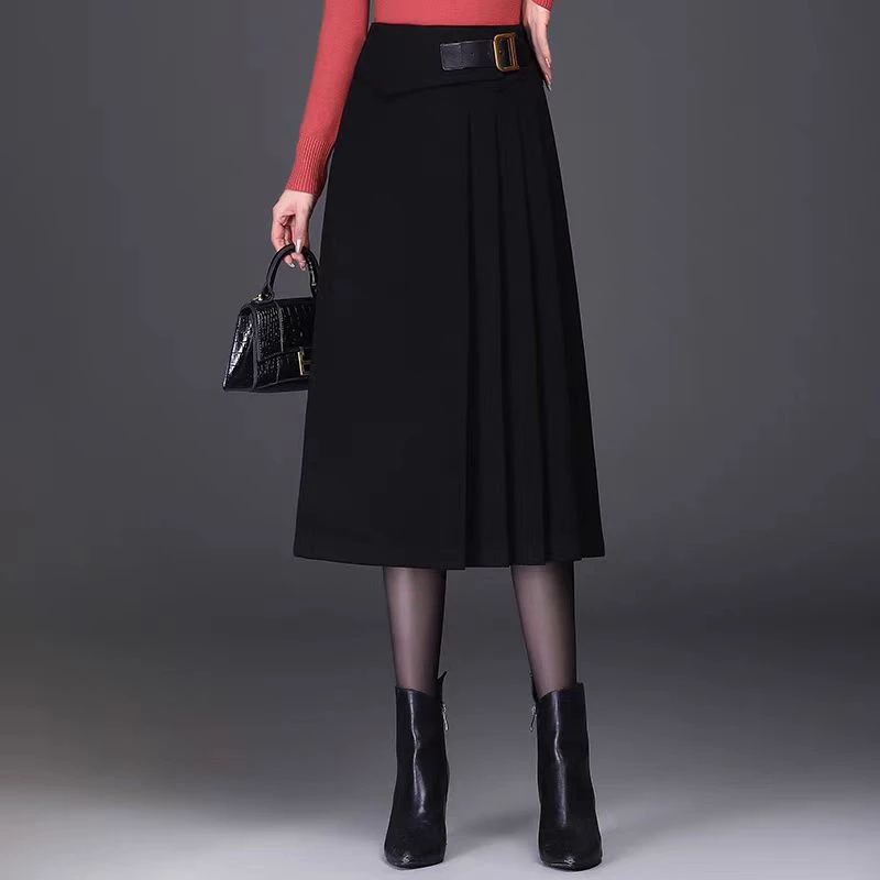 百褶半身裙女春季高腰显瘦A字裙中长款包臀裙