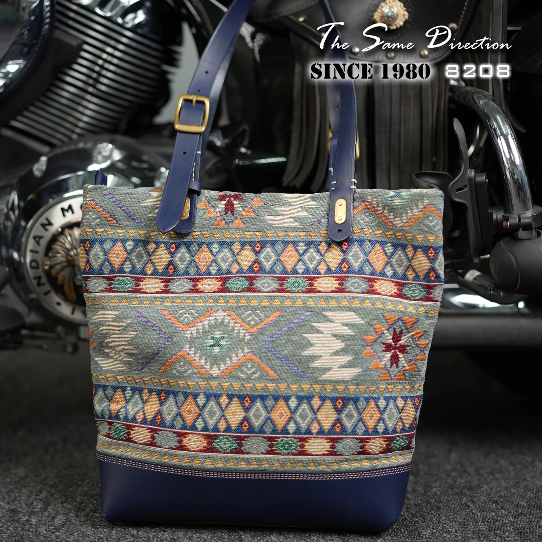 TSD 新款手工皮具简约百搭时尚印度花布托底托特单肩包斜挎包8208