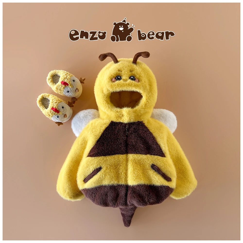 Enzo Bear 蜜宝 亲子高定款连帽加绒加厚蜜蜂毛毛衣外套 EZD2438