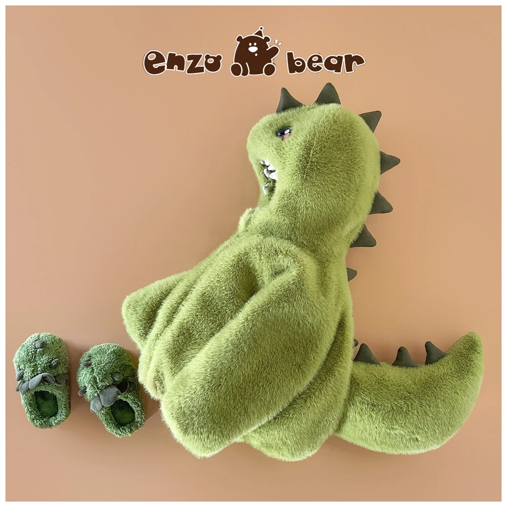 Enzo Bear恩佐熊 亲子高定款连帽加绒加厚大尾龙毛毛外套 EZD2434