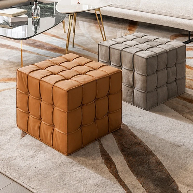 摩作意大利进口全头层牛皮魔方换鞋凳卧室梳妆凳衣帽间客厅矮凳子