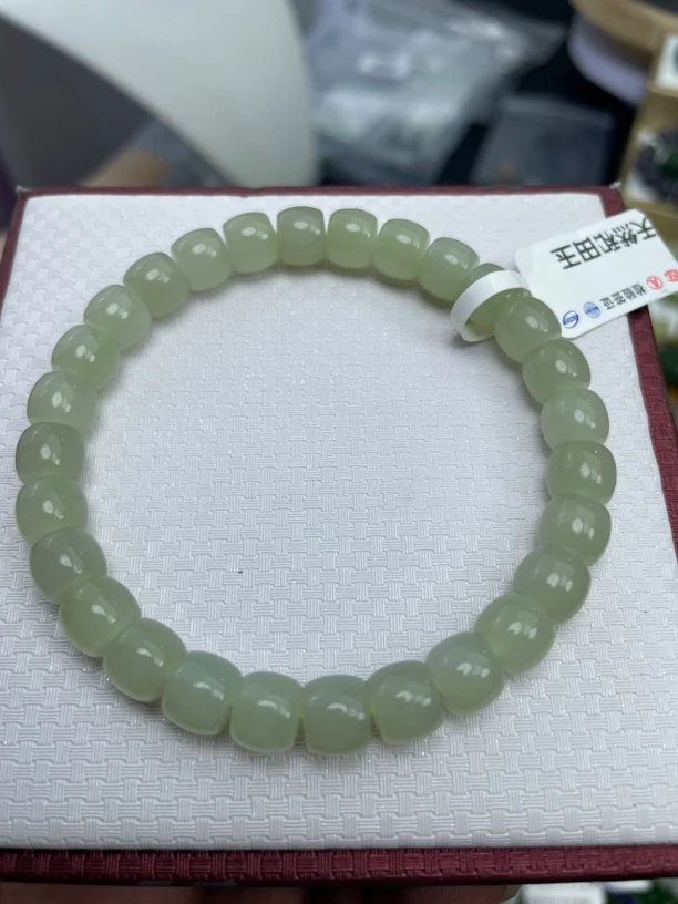 天然和田玉青海料冰晴水直切手链8mm